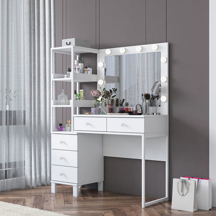 Hanah Home Mesa de Maquillaje Blanca con 10 Focos Hanah Home Mesa de Maquillaje Blanca con 10 Focos